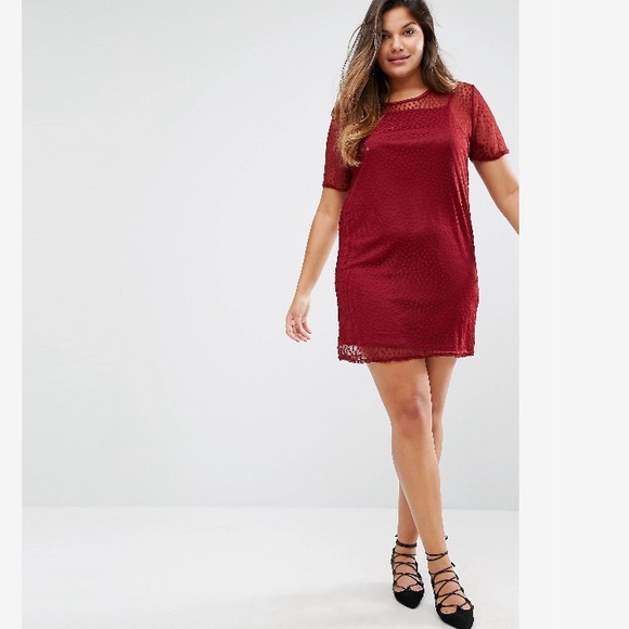 red mesh t shirt dress